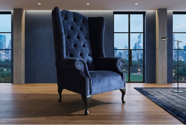 Sillón azul de orejas Chesterfield Sofá Sofá Acolchado de un asiento Sofás Textiles