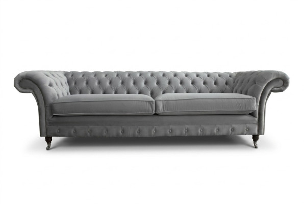 Chesterfield Sofá de 4 plazas estilo moderno tapizado en cuero y tela
