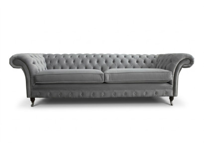 Chesterfield Sofá de 4 plazas estilo moderno tapizado en cuero y tela