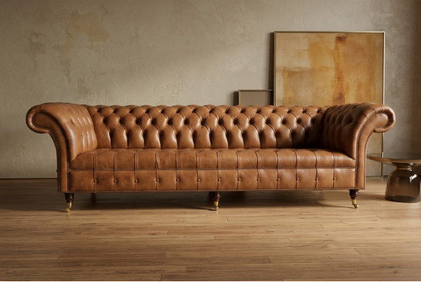 Chesterfield Sofá Marrón Sofá Tapizado de 4 Plazas Sofás de Conjunto de Asientos de Sofá 265cm