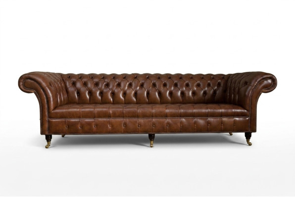 Chesterfield Sofá Marrón Sofá Tapizado de 4 Plazas Sofás de Conjunto de Asientos de Sofá 265cm