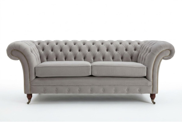 Sofá Chesterfield de 3 plazas tapizado blanco, nuevo.