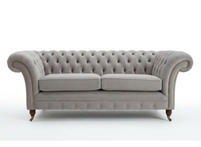 Sofá Chesterfield de 3 plazas tapizado blanco, nuevo.