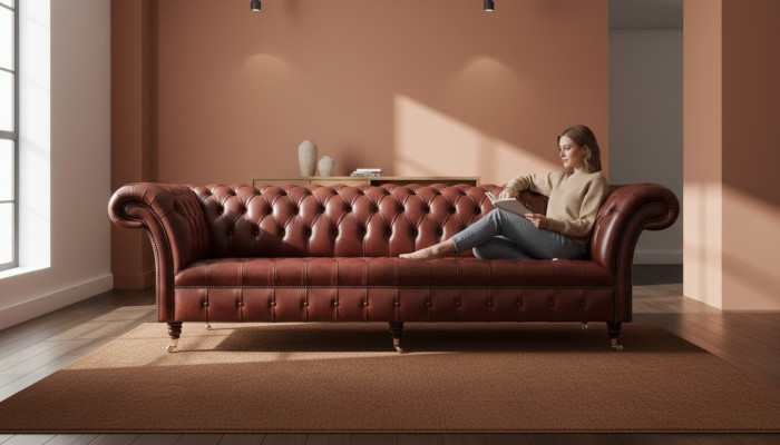 Xxl gran sofá Chesterfield sofá de 4 plazas sofá tapizado lujo clásico textil.