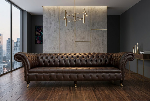 Sofá Chesterfield marrón acolchado de 4 plazas - sofás de diseño para la sala de estar.