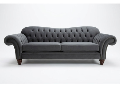 Sofá grande de 4 plazas Chesterfield tapizado de tela gris nuevo.