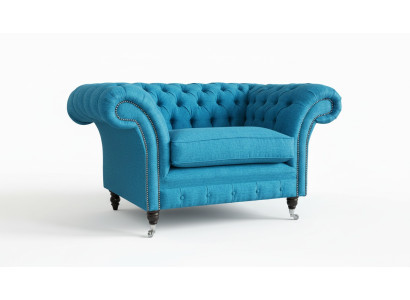Sofá azul Chesterfield tapizado en tela y cuero, mobiliario nuevo.