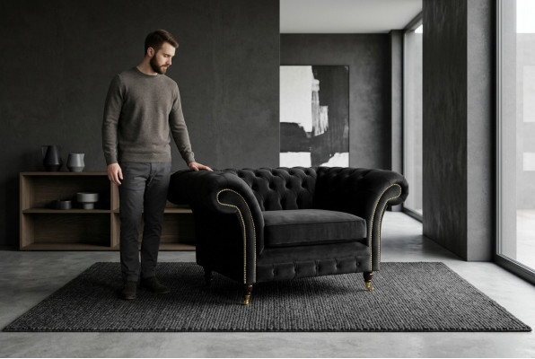 Diseño de Chesterfield tela sofá sillón 1.5 plazas sofás tapizados Salón Nuevo Club