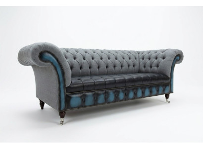 Sofás Chesterfield grises de diseñador, sillones acolchados en textil, muebles de relax.