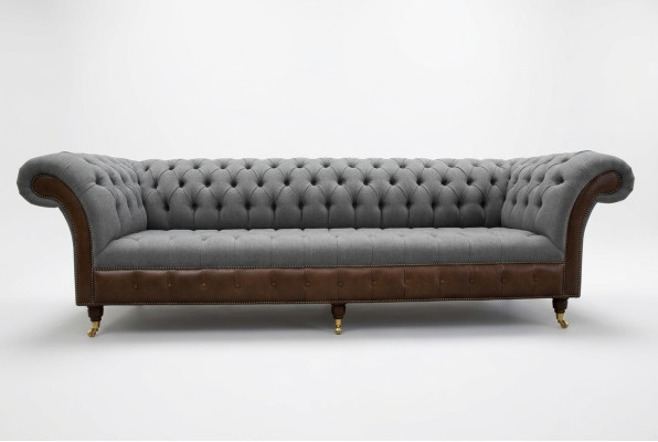 Diseño Chesterfield Sofá de 4 plazas Gris Sofá Acolchado de Cuero Sofás de Sala de Estar Nuevos