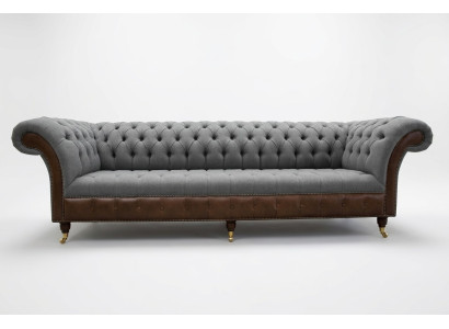 Diseño Chesterfield Sofá de 4 plazas Gris Sofá Acolchado de Cuero Sofás de Sala de Estar Nuevos