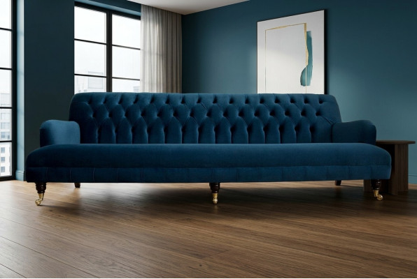 Gran sofá Chesterfield azul de cuatro plazas de lujo xxl.