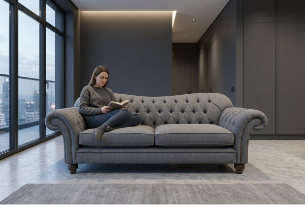 Sofá de 4 plazas diseño Chesterfield conjunto de asientos de cuero y textil nuevo