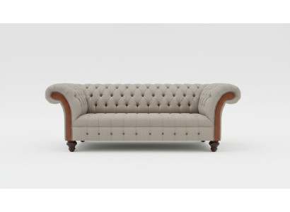 Sofá de diseño Chesterfield de tres plazas gris moderno.
