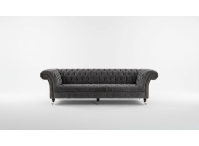 Sofá de lujo Chesterfield gris de diseñador, sofá de tela de 4 plazas.
