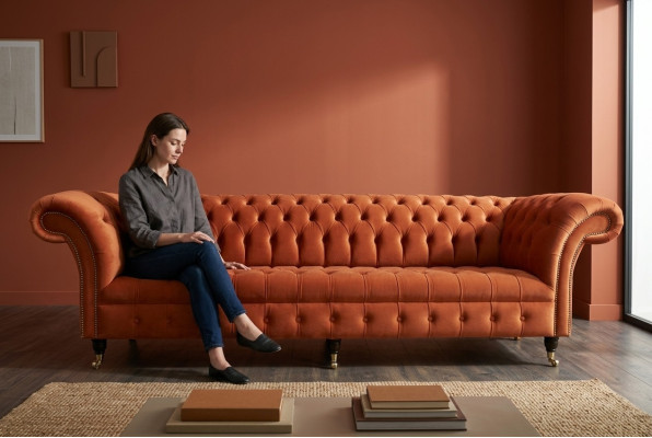 Sofá tapizado Chesterfield de tela Sofás de diseño de lujo Sofás de cuero de 4 plazas de 265 cm
