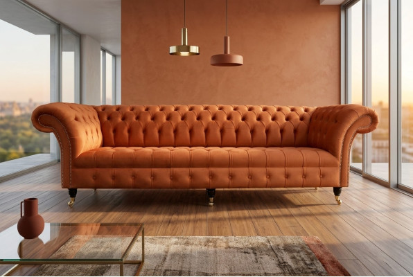 Sofá tapizado Chesterfield de tela Sofás de diseño de lujo Sofás de cuero de 4 plazas de 265 cm