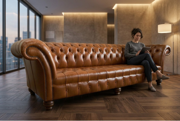 Sofá Chesterfield marrón de cuero de 4 plazas xxl Big Sofa Sofá grande Sofás Big Nueva tapicería