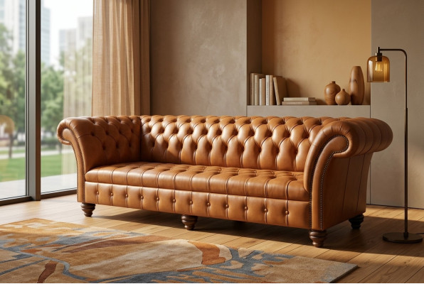 Sofá Chesterfield marrón de cuero de 4 plazas xxl Big Sofa Sofá grande Sofás Big Nueva tapicería
