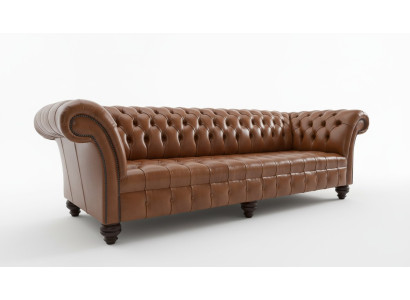 Sofá Chesterfield marrón de cuero de 4 plazas xxl Big Sofa Sofá grande Sofás Big Nueva tapicería