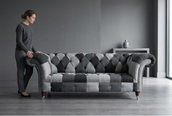 Sofá de 3 plazas diseño Chesterfield Conjunto de asientos de cuero y textil Nuevo