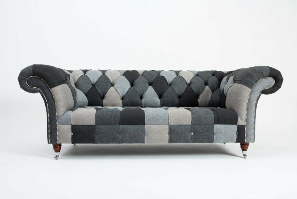 Sofá de 3 plazas diseño Chesterfield Conjunto de asientos de cuero y textil Nuevo