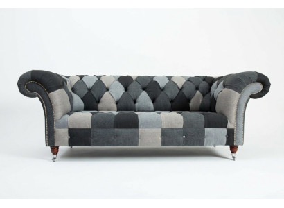 Sofá de 3 plazas diseño Chesterfield Conjunto de asientos de cuero y textil Nuevo
