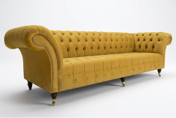 Sofá Sofá Tapizado Chesterfield Textil Sofás Diseño Lujo Sofás de tela de 4 plazas Amarillo.
