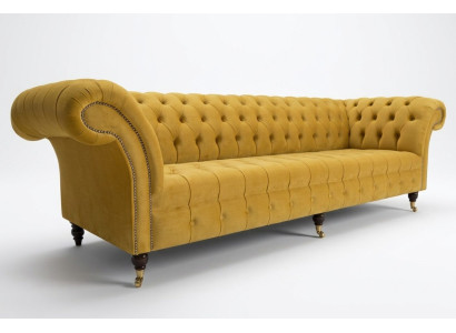 Sofá Sofá Tapizado Chesterfield Textil Sofás Diseño Lujo Sofás de tela de 4 plazas Amarillo.