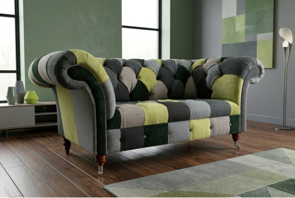 Sofá Chesterfield de diseñador de 2 plazas, sofá tapizado de tela para la sala de estar.