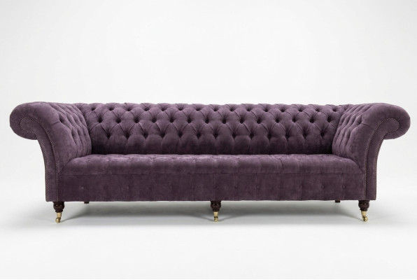 Lila Chesterfield Sofá de lujo con cojines, sofá de 4 plazas, conjunto de sillones.