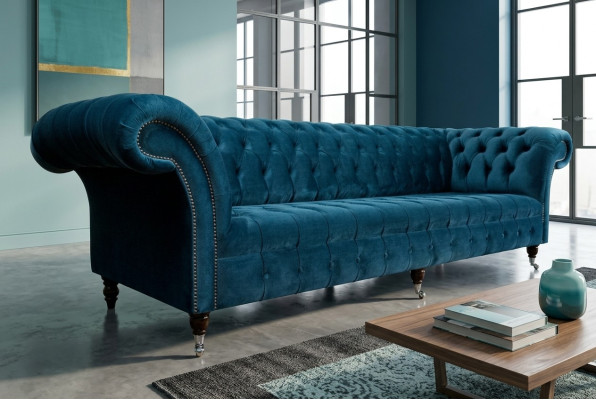 Diseño Chesterfield sofá de 4 plazas en tela sofá con funda de sofá de 265 cm.