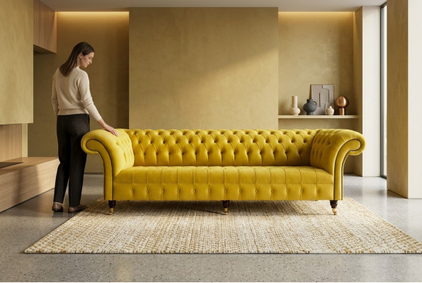 Sofá de diseño de 4 plazas tapizado de lujo en tela clásica Chesterfield Sofas Couch.