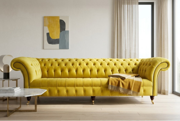 Sofá de diseño de 4 plazas tapizado de lujo en tela clásica Chesterfield Sofas Couch.