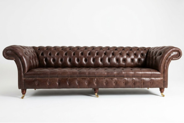 Sofá de 4 plazas diseño Chesterfield tapizado de cuero textil Nuevo.