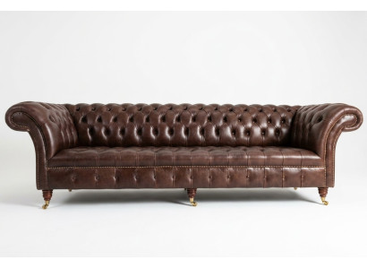 Sofá de 4 plazas diseño Chesterfield tapizado de cuero textil Nuevo.