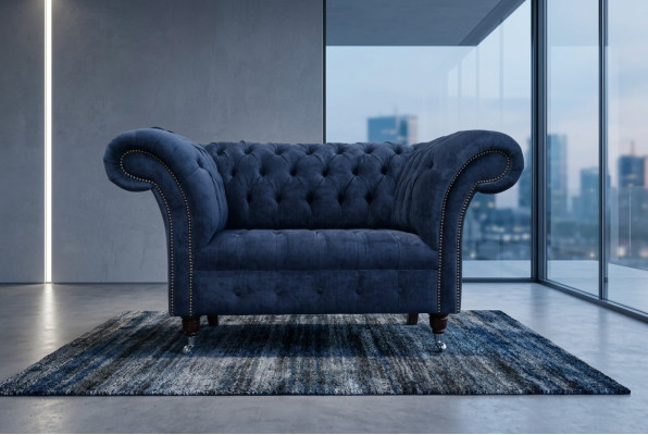 Chesterfield sillón sofá tapizado sofa sofás 1,5 plazas individual azul textil