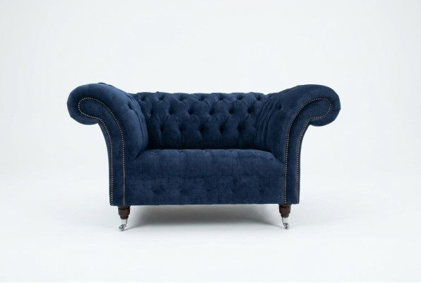 Chesterfield sillón sofá tapizado sofa sofás 1,5 plazas individual azul textil
