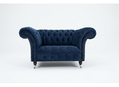Chesterfield sillón sofá tapizado sofa sofás 1,5 plazas individual azul textil