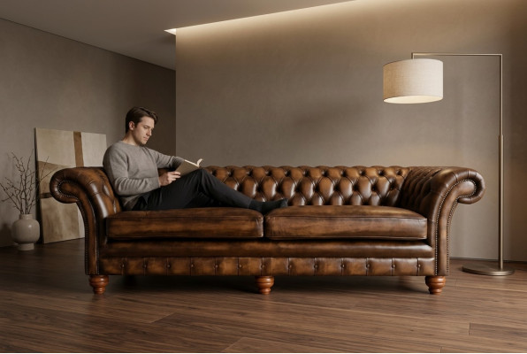 Sofá Chesterfield de 4 plazas para sala de estar, sofá, cojines, sofás tapizados nuevamente XXL grande.