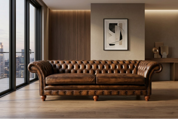 Sofá Chesterfield de 4 plazas para sala de estar, sofá, cojines, sofás tapizados nuevamente XXL grande.