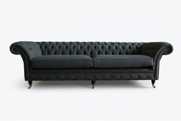 Original Chesterfield Sofá de Tela y Cuero Couch Tapizado Gran Cojín de Asiento Gris 265cm