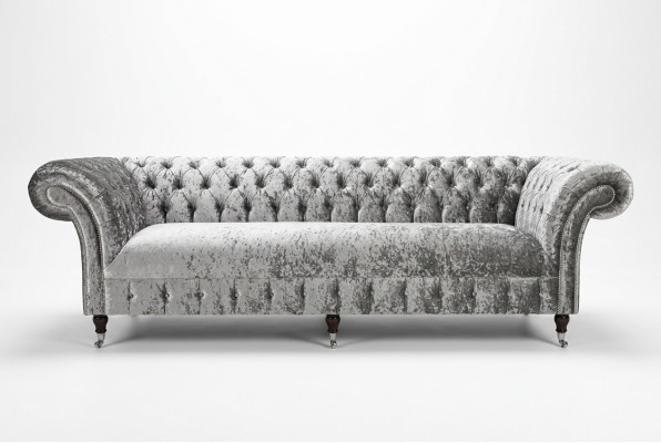Plata Chesterfield sofá de tela de cuero acolchado grande cojín nuevo 265cm