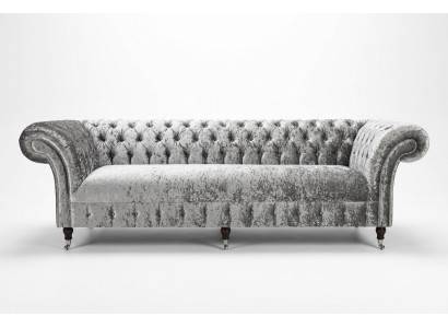 Plata Chesterfield sofá de tela de cuero acolchado grande cojín nuevo 265cm