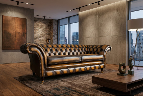Noble Chesterfield marrón tres plazas lujo tapizado Sofás de diseñador.