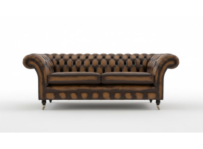 Noble Chesterfield marrón tres plazas lujo tapizado Sofás de diseñador.