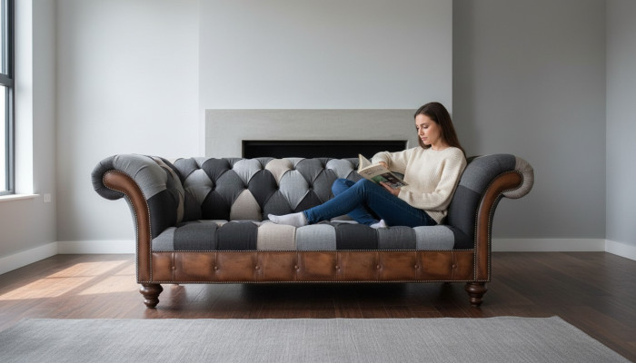 Sofá de tela Chesterfield de 3 plazas Sofá tapizado sofás de diseño de lujo en tela de New