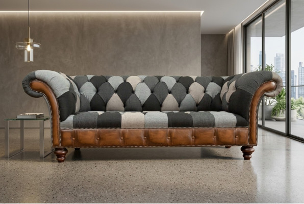 Sofá de tela Chesterfield de 3 plazas Sofá tapizado sofás de diseño de lujo en tela de New
