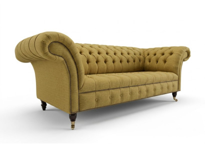 Sofá de diseño de tres plazas amarillo, cómodo, para salón, lujo, exclusivo.