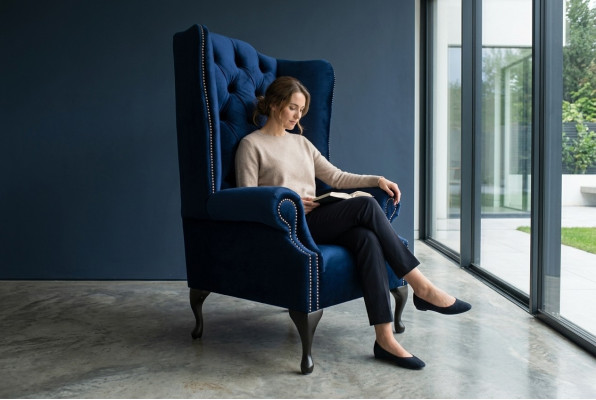 Chesterfield sillón de orejas sillón sofá relax tapizado sofá de diseño Royal Azul.